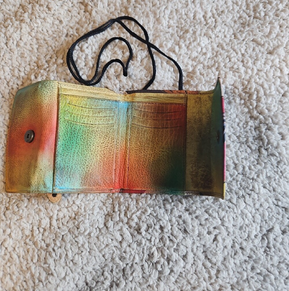 Colorful Floral Leather Crossbody Wallet - Picture 2 of 14